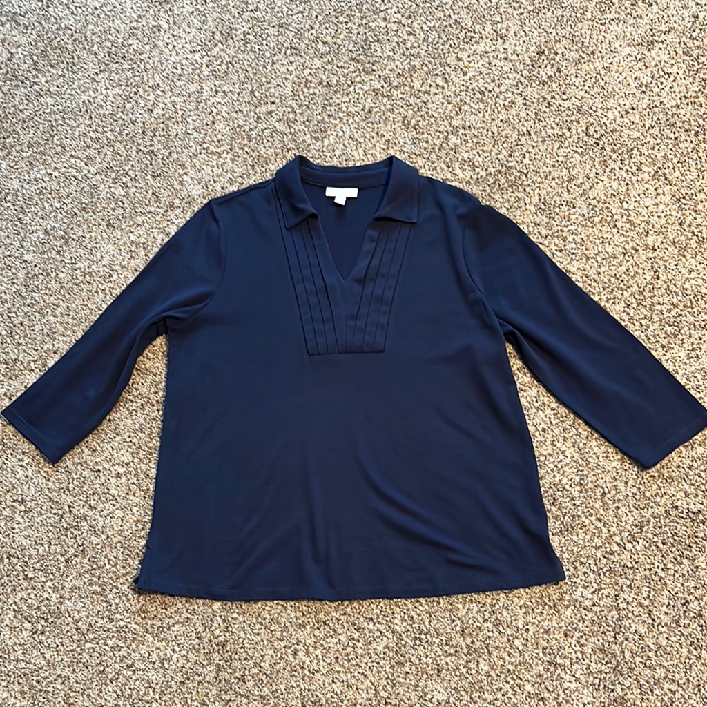 Charter Club Navy Blue V-Neck Blouse